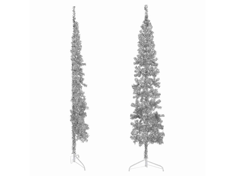  Demi sapin de noël, arbre de noël artificiel mince avec support argenté 240 cm  - Conforama C