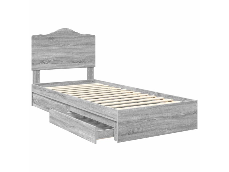  Lit simple- lit adulte -  lit de rangement gris sonoma 70 x 190 cm bois d'ingénierie  - Conforama D