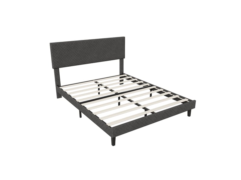  Lit adulte 160x200 cm, lit double avec sommier à lattes, revêtement en lin, tête de lit rayée, design nordique, gris  - Conforama W
