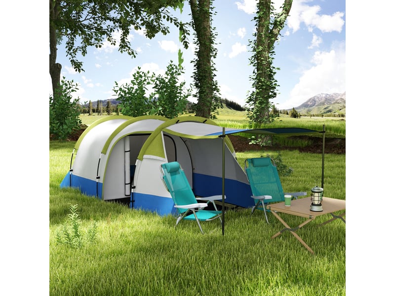  Tente de camping pour 2 personnes, crochet pour lanterne, trois entrées, imperméable, verte  - Conforama D