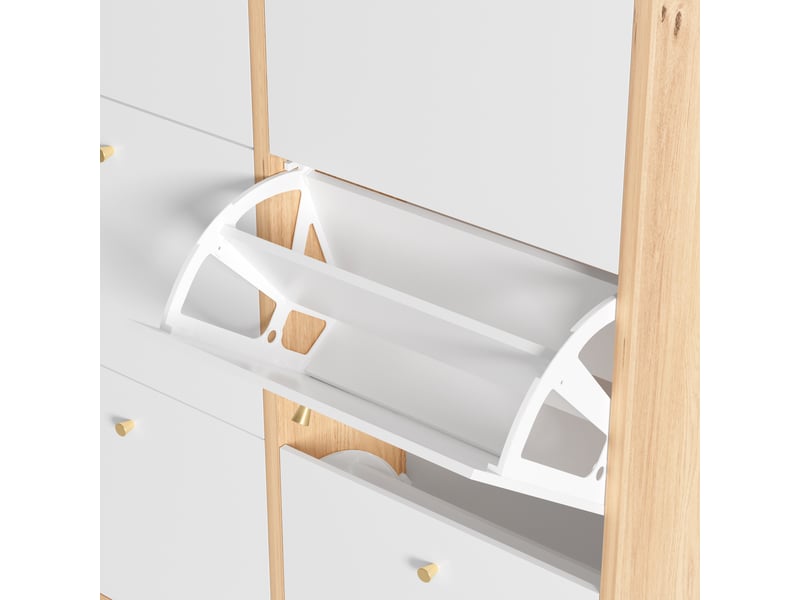  Meuble à chaussures étroit 130x25x85 cm avec porte battante et led, panneau de particules blanc  - Conforama D