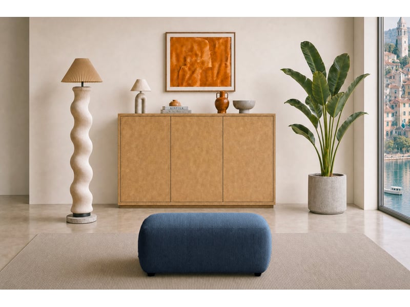  Portofino - pouf en petit velours côtelé bleu 105x57x40  - Conforama B