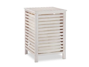 Panier à linge vintage en bois de noyer blanc 60 x 40 x 40 cm finition robuste design épuré en bois blanc 13_0009012