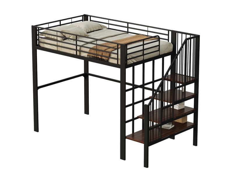  Lit mezzanine 140x200 cm avec escalier et espace de rangement coloris noir  - Conforama B