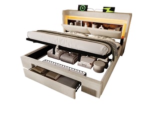 Lit avec rangement 160x200 cm DESVIAE coloris beige