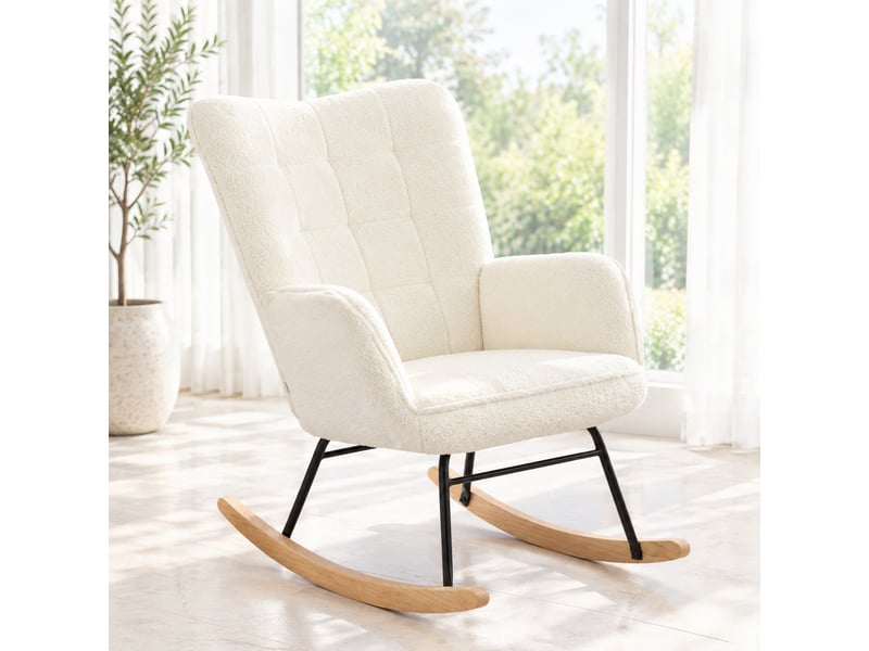  Fauteuil à bascule 71 x 98 x 101 cm blanc en polyester, dossier haut rembourré, salon et chambre  - Conforama D