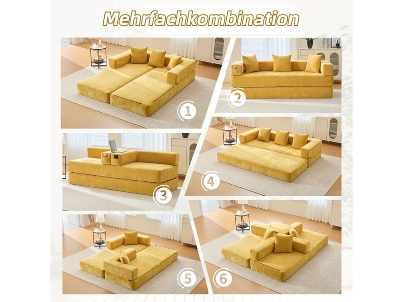 Canapé modulaire - truxen8 - chenille - poches latérales - antidérapant - jaune moutarde jaune - Conforama E
