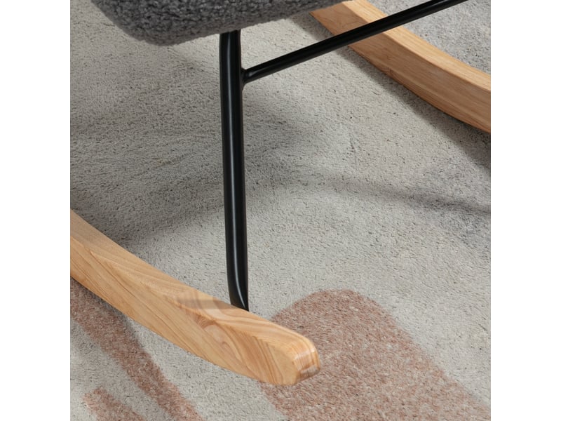  Fauteuil à bascule gris foncé, fauteuil d'allaitement confortable avec revêtement aspect polaire berbère, charge 120 kg  - Conforama E