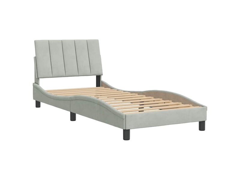  Lit simple- lit adulte -  cadre de lit sans matelas hanko gris clair 80x200 cm velours  - Conforama B