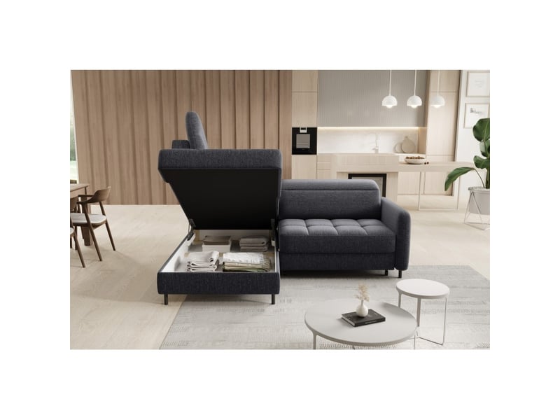 Canapé d'angle gauche convertible barnea 208 cm gris foncé avec rangement - Conforama C