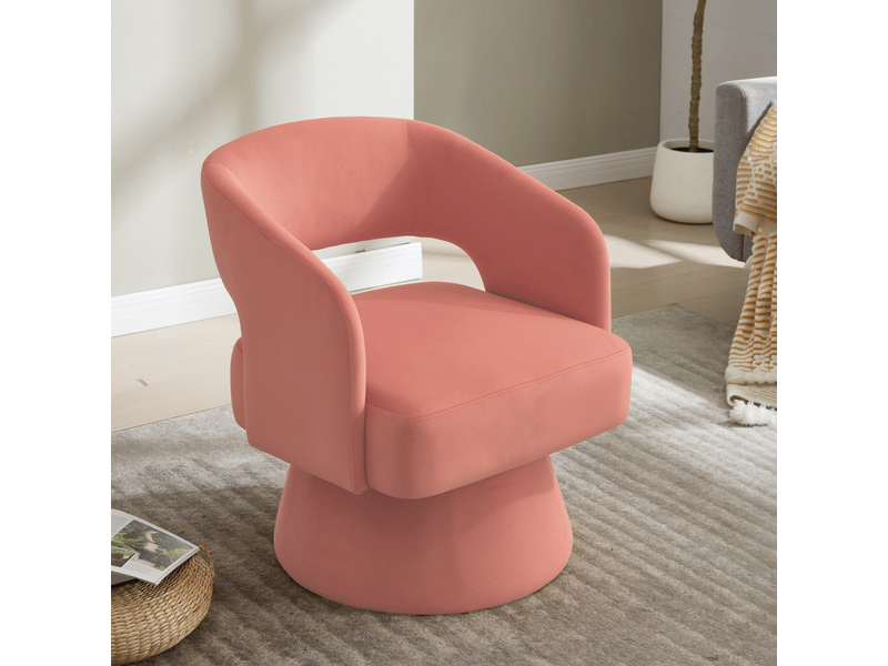  Fauteuil pivotant lexicon 360° - 68x66x75cm - design arrondi dos ouvert, assise moelleuse et base métal - rose poudré  - Conforama C