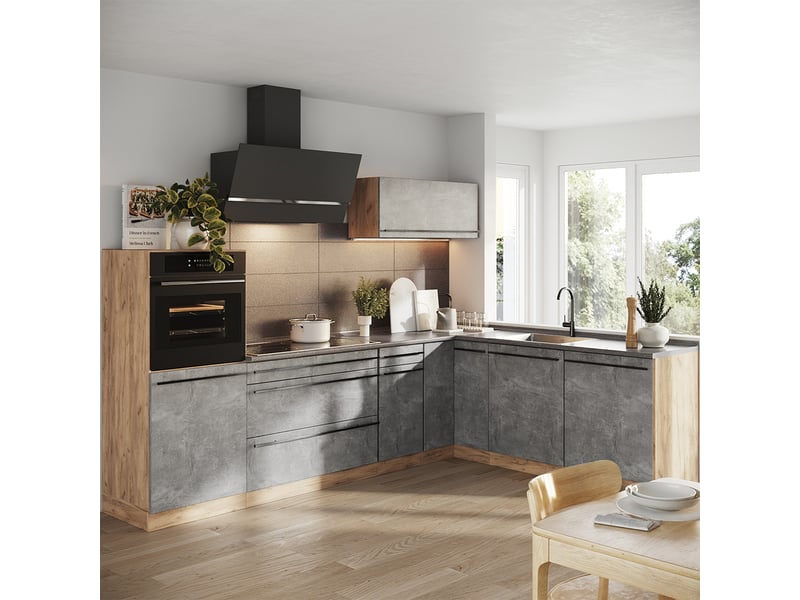  Vicco cuisine en angle, bétonchêne doré, 287 x cm sans plan de travail  - Conforama C