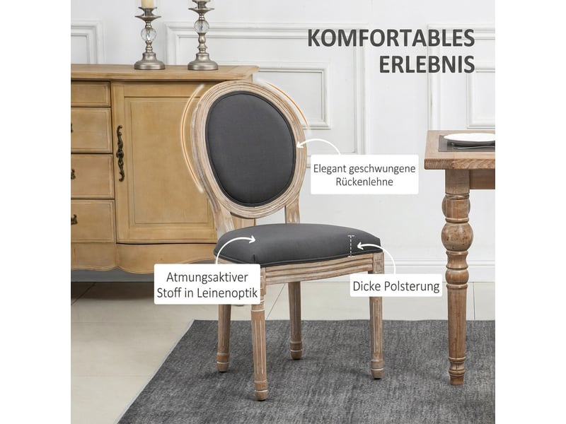  Lot de 2 chaises de salle à manger tissu aspect lin et bois d'hévéa gris et naturel  - Conforama E