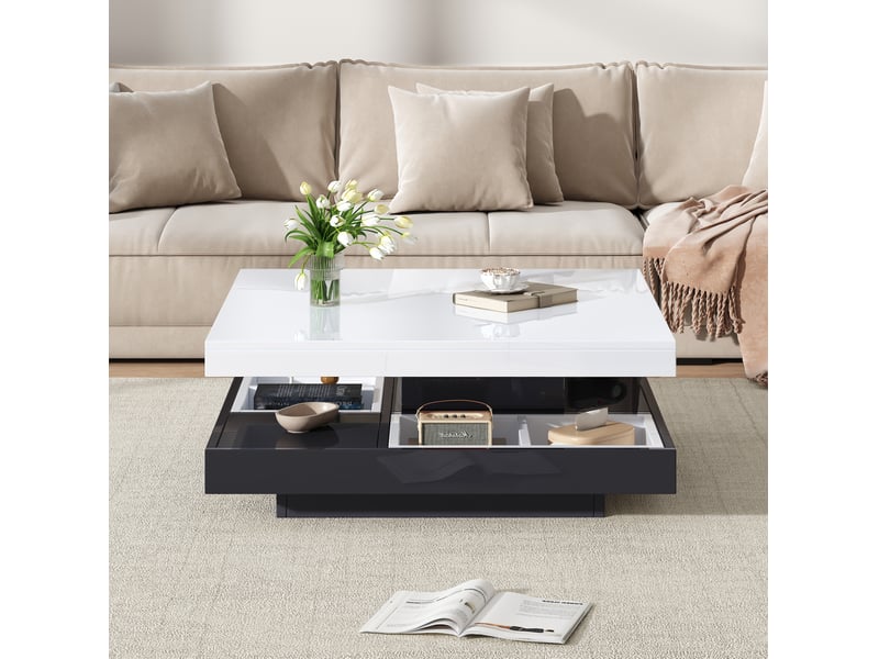 Table basse carrée avec plateau rotatif 360° et niche de rangement, style moderne, pour salon, 70 × 70 × 36 cm  - Conforama C
