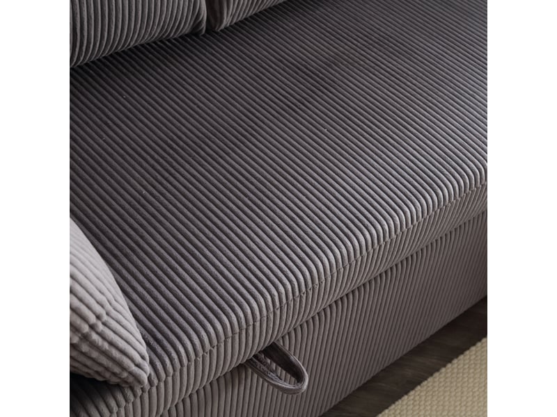  Canapé modulable d'angle convertible avec rangement, tissu côtelé gris foncé, structure bois massif, dimensions 206x108x66 cm  - Conforama E