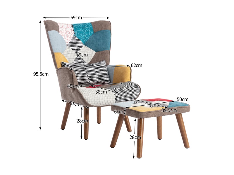 Fauteuil 69x95,5x51 cm avec repose-pieds, coussin confortable, design vivant, idéal tout espace, assise mousse, colorée - Conforama C