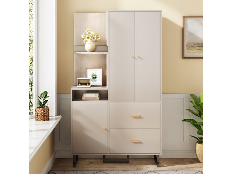  Armoire d'entrée 110x38x186 cm - vestiaire avec panneau rembourré, penderie, 2 tiroirs, rangement chaussures  - Conforama D
