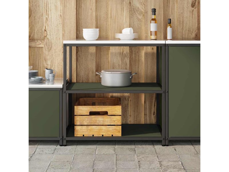  Étagère de cuisine, étagère de rangement hattem vert olive 90x50x92cm acier  - Conforama D
