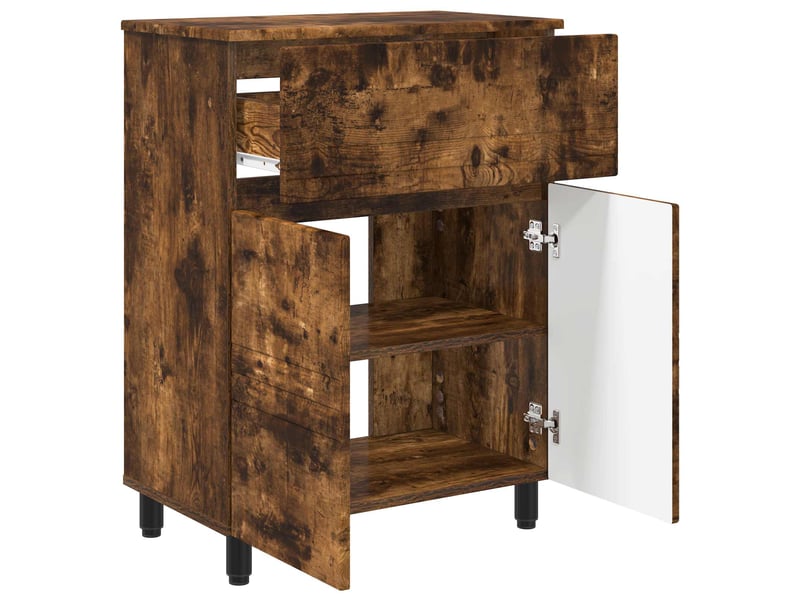  Unité de vanité de salle de bain, meuble de rangement chêne fumé 60x35x80 cm  - Conforama D
