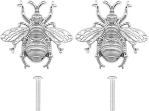 Vgol - 2 boutons métalliques motif abeille argentés, avec vis, pour penderies, placards cuisine et commodes