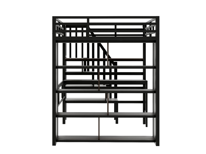 Lit mezzanine métal noir 140x200 cm avec bureau led rangement escalier - Conforama D