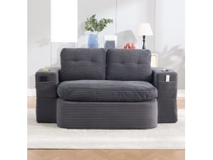 Canapé droit compressé convertible <strong>MODENVIE</strong> <strong></strong> 2 places Velours côtelé gris foncé