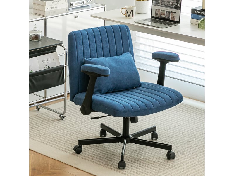  Chaise de bureau en velours bleu réglable en hauteur avec accoudoirs rabattables  - Conforama C