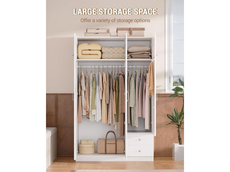  Armoire avec 6 portes 2 tiroirs, armoire avec tringle et étagère de rangement, penderie blanc  - Conforama E