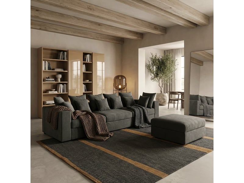  Canapé modulaire déhoussable made in italy avec pouf et coussins cortina a - gris foncé  - Conforama B