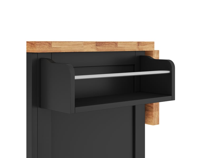  Îlot de cuisine mobile noir et bois naturel en mdf, 3 tiroirs verticaux, roulettes verrouillables, 120 × 45 (70) × 87 cm  - Conforama D