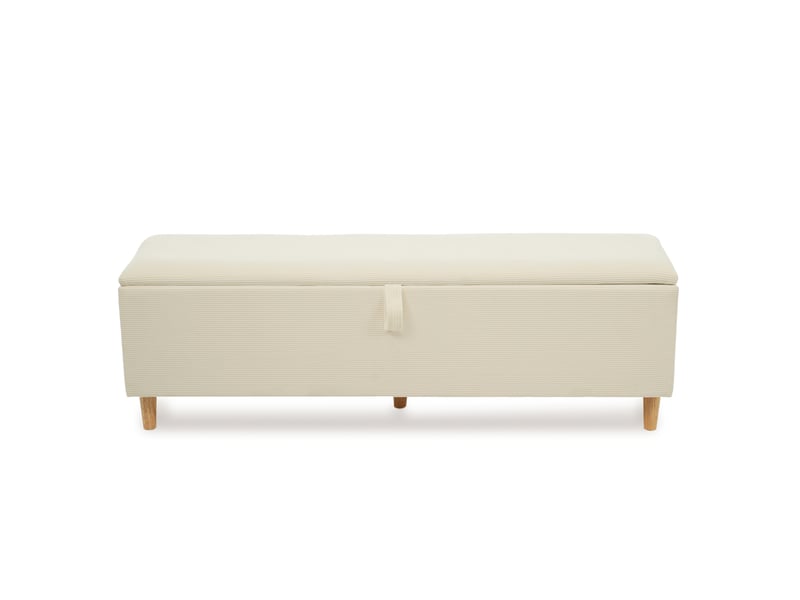  Bout de lit coffre avec rangement hydraulique velours côtelé beige 145x38x46 cm  - Conforama A