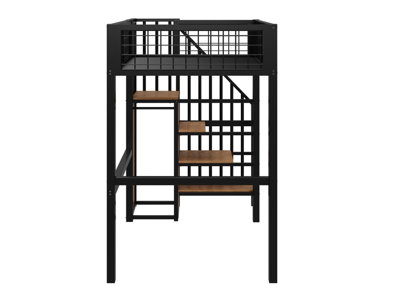  Lit mezzanine enfant 90x200 cm avec échelle et rangements noir  - Conforama E
