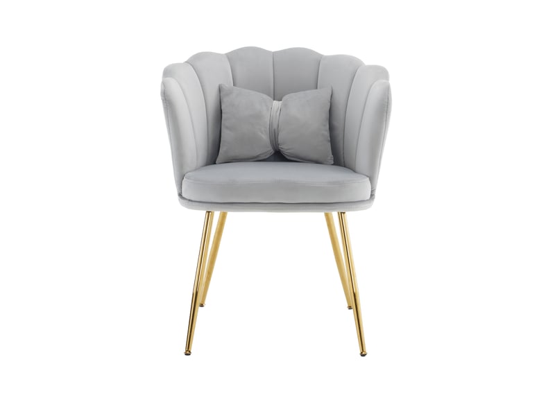 Chaise rembourrée tcqpz lot de 4 en velours gris 63 x 58 x 77 cm dossier pétale pieds en métal doré - Conforama A