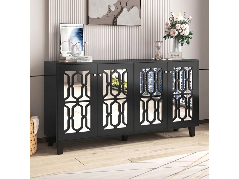  Buffet noir miroir bahut 4 portes meuble salle à manger 160 cm  - Conforama D