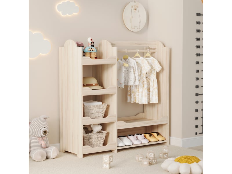  Meuble de rangement enfant avec penderie 4 étagères ouvertes et assise pour chambre d'enfant naturel  - Conforama C