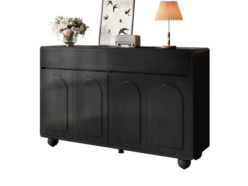  Buffet de rangement noir 140 cm – 2 tiroirs, 4 portes arquées et pieds métal  - Conforama A