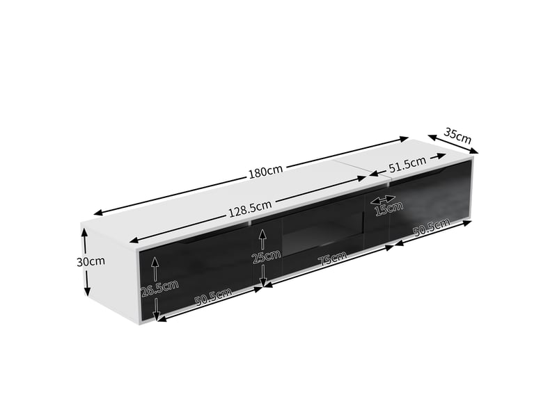  Vitrine &amp; meuble tv 180×30×35 cm – noir + blanc laqué, led 16 couleurs  - Conforama C