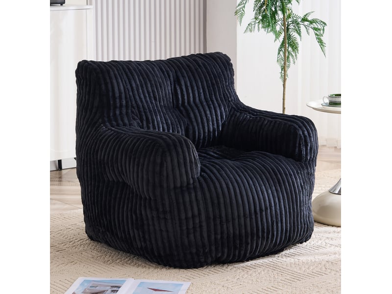  Fauteuil sac 010 fixe noir en velours côtelé, rembourré de flocons de mousse à mémoire de forme, 100 × 94 × 70 cm  - Conforama B