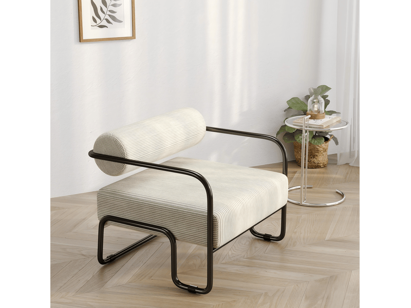  Fauteuil 73x68,5x70,5 cm, design moderne, canapé 1 place, revêtement en tissu côtelé, structure en métal, couleur beige  - Conforama D