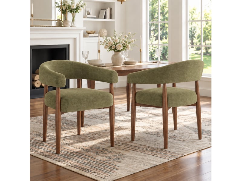  Lot de 2 chaises de salle à manger avec accoudoirs en chenille vert olive, 60x59x75 cm  - Conforama B