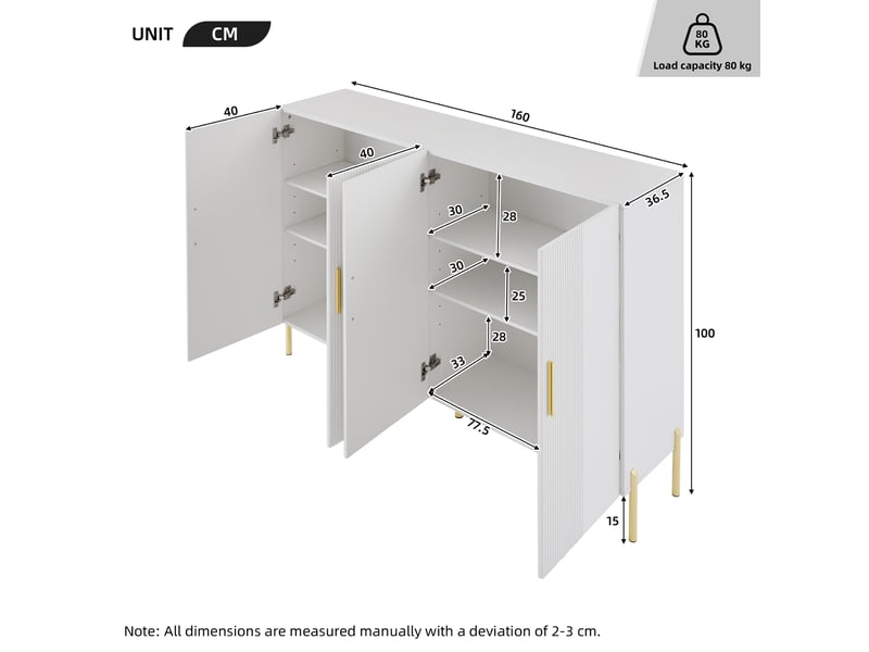  Buffet 4 portes avec étagères réglables pour salle à manger en panneaux de particules 160×35×100 cm blanc  - Conforama D