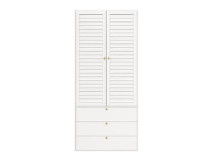 Armoire chambre 90x50x200 cm, penderie dressing avec 2 portes persiennes et 3 tiroirs, en panneau de particules style contemporain, blanc