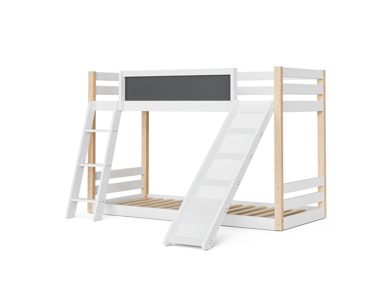 Lit superposé enfant 90 × 200 cm et 90 × 190 cm 2 places avec toboggan, escalier et tableau, sans matelas, blanc - Conforama A