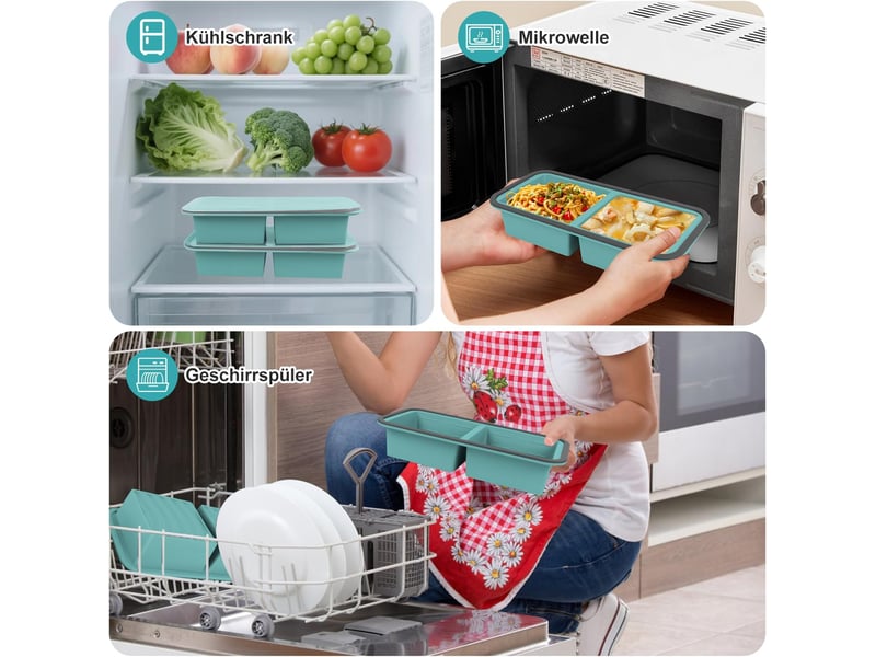  Moule à soupe en silicone avec couvercle, boîte à lunch compartimentée, 2 compartiments, 1000 ml, ensemble de 2 pièces, bleu ZYS01843LHY - Conforama E