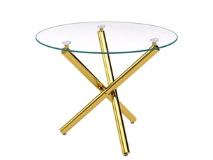 Table à manger ronde moderne, verre trempé, pieds dorés, 80 × 80 × 76 cm, style minimaliste