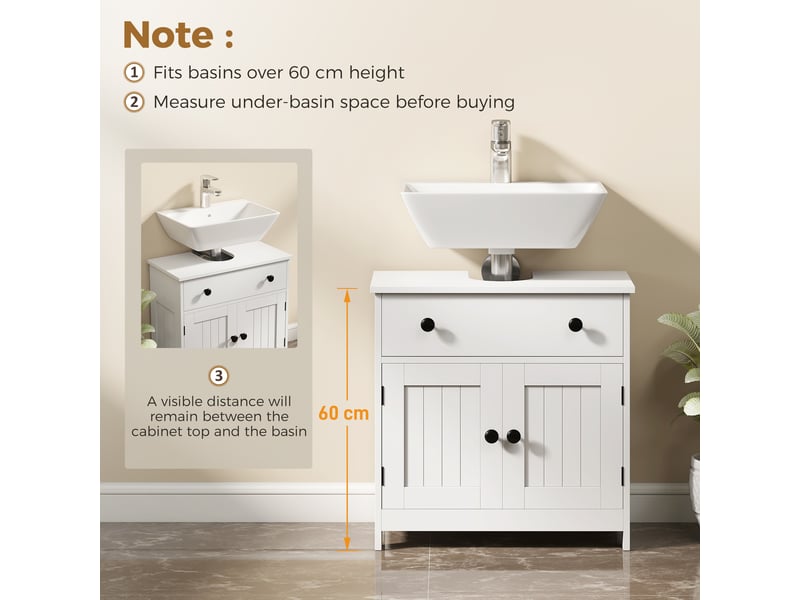  Meuble sous-vasque 2 portes et 1 tiroir en mdf blanc 60x30x60 cm  - Conforama E