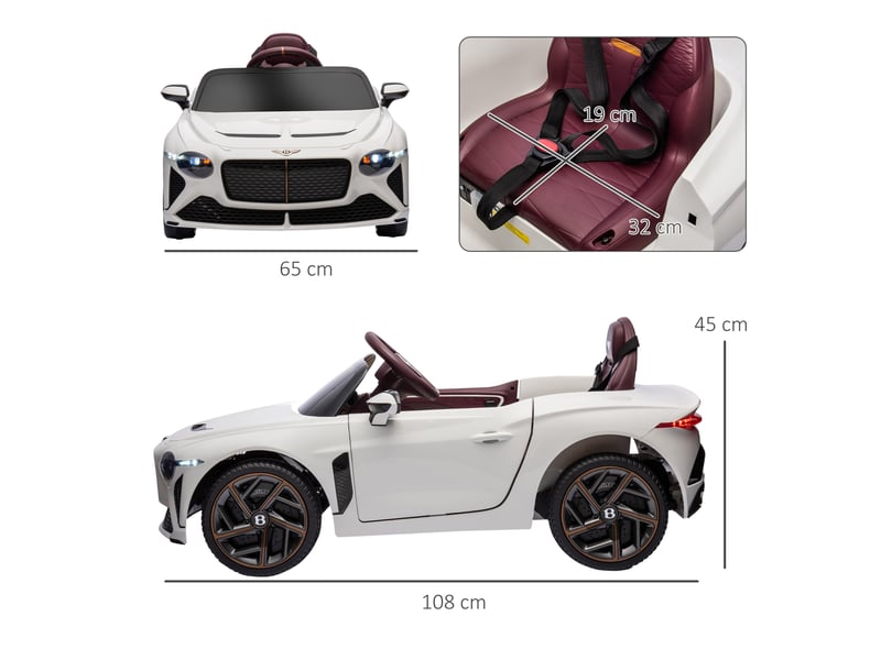  Voiture électrique pour enfant de 3 à 5 ans 2 moteurs 12v 25w 3-5 kmh télécommande 2,4g bentley bacalar blanc  - Conforama E