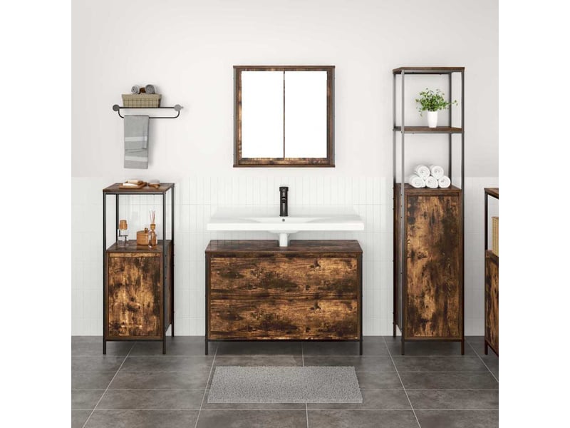 Ensemble de mobilier de salle de bain 3 pc chêne fumé cf64309 - Conforama D