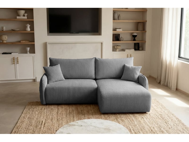  Sacha - canapé d'angle convertible petit velours côtelé 3 places gris foncé  - Conforama D