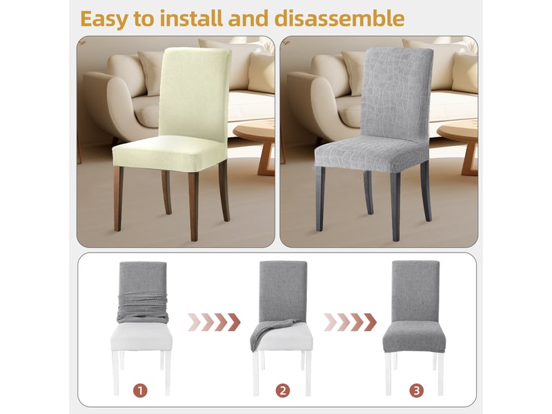  Housse de chaise de salle à manger imperméable – douce, extensible et ajustée – texture ondulée – résistante aux taches et antidérapante – gris  - Conforama C